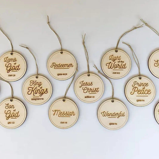 Advent Ornament Set with Natural Wood Finish and Daily Devotional Prompts, 24- or 12-Piece Velocideals