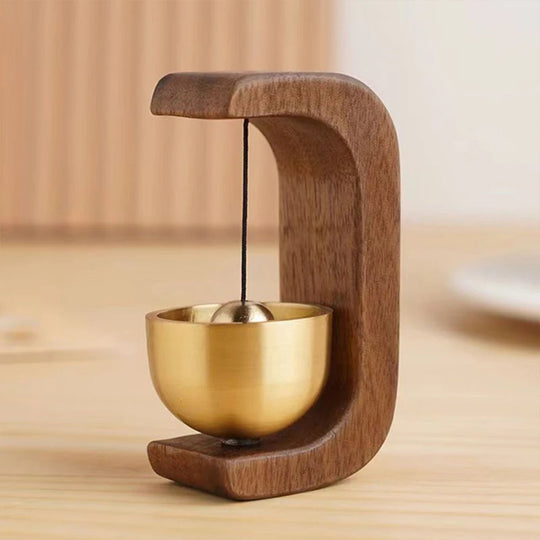 Wireless Door Chime with Brass Bell and Wooden Frame