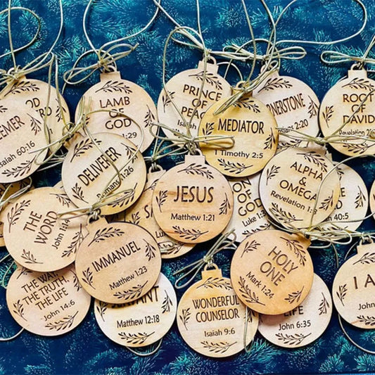 Advent Ornament Set with Natural Wood Finish and Daily Devotional Prompts, 24- or 12-Piece Velocideals
